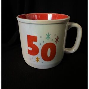 Coffee Tea Cocoa Mug “50” Hallmark Brand Iridescent white with orange